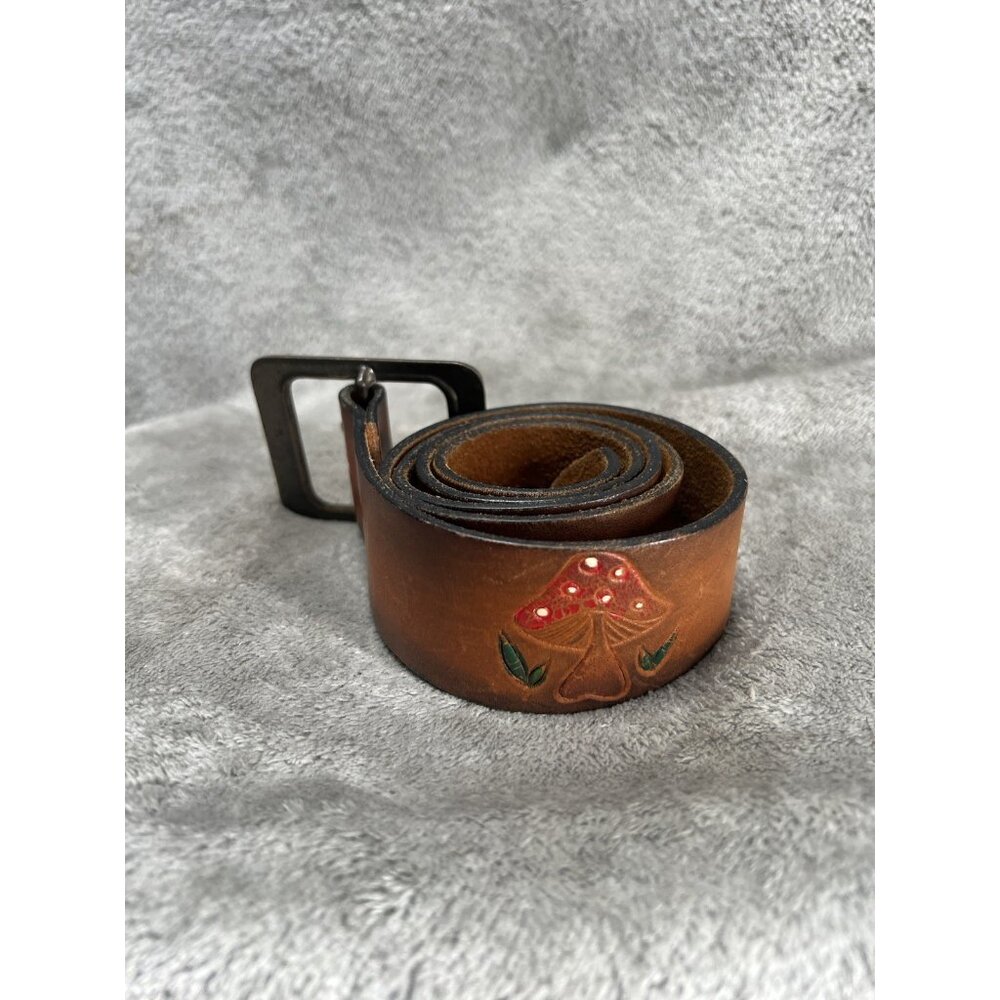 Leather Mushroom Embossed Brown Women's Belt